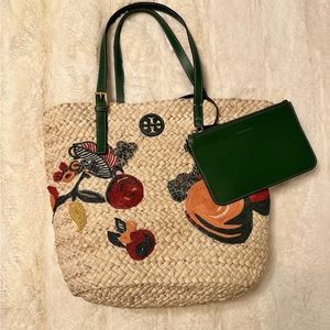 Tory Burch Rare Emerson Embroidered Fruit Straw Tote Beach/Summer Bag
